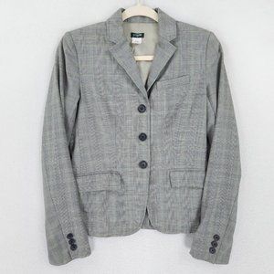 J Crew Jacket Womens 2 Gray Green Plaid Wool Blend Blazer Lightweight Career